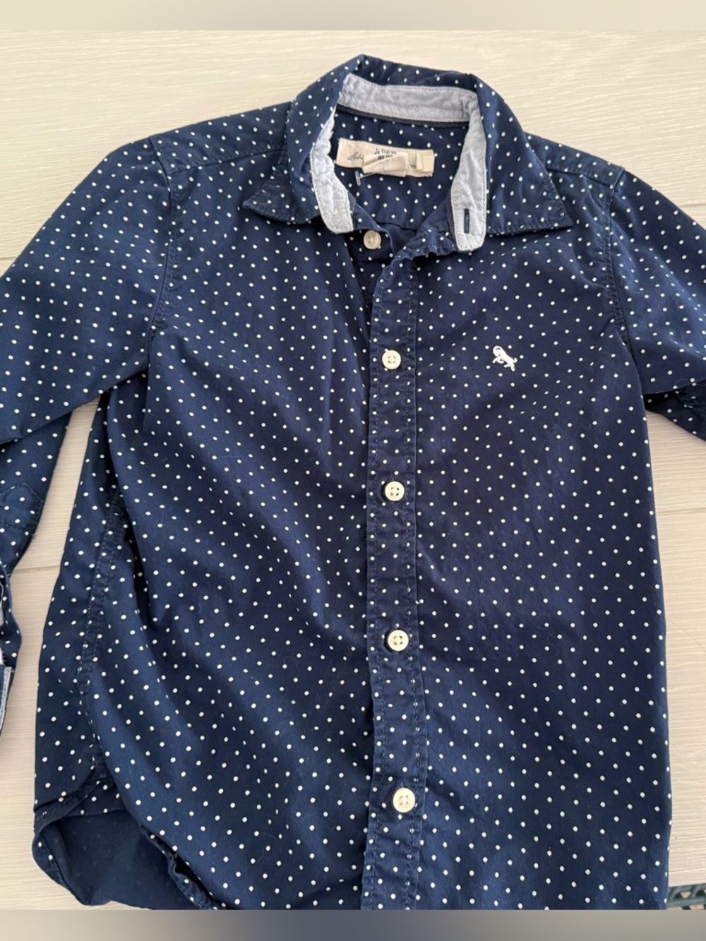 H&M Boys Navy Polka Dot Button Down Shirt Size 4-5Y